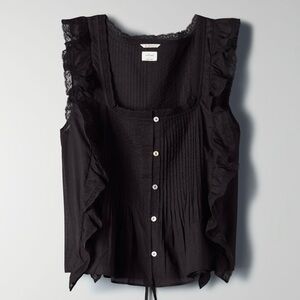 Wilfred Aritzia Black Delacroix Ruffled Button-Down Blouse/Boho/ Size M